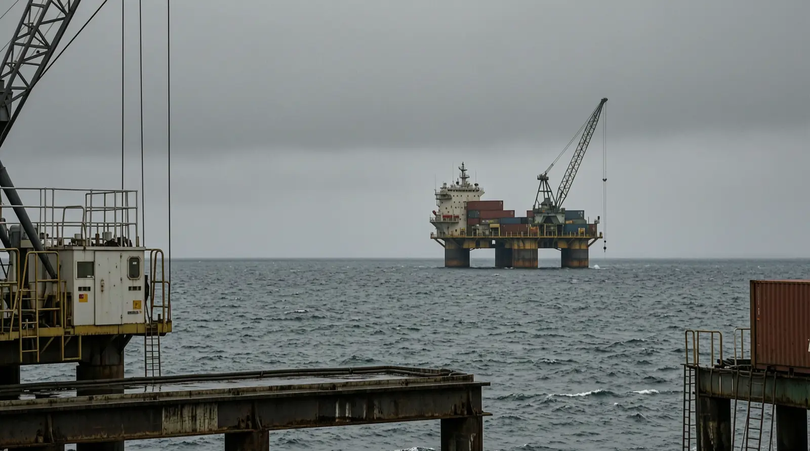 Open sea off Western Australia, with a floating production unit on the horizon under a heavy sky.