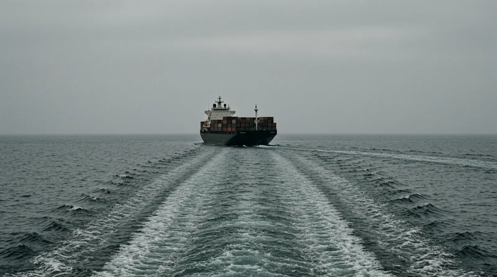 A ship's wake spreading across open water, with no vessel close to the camera.